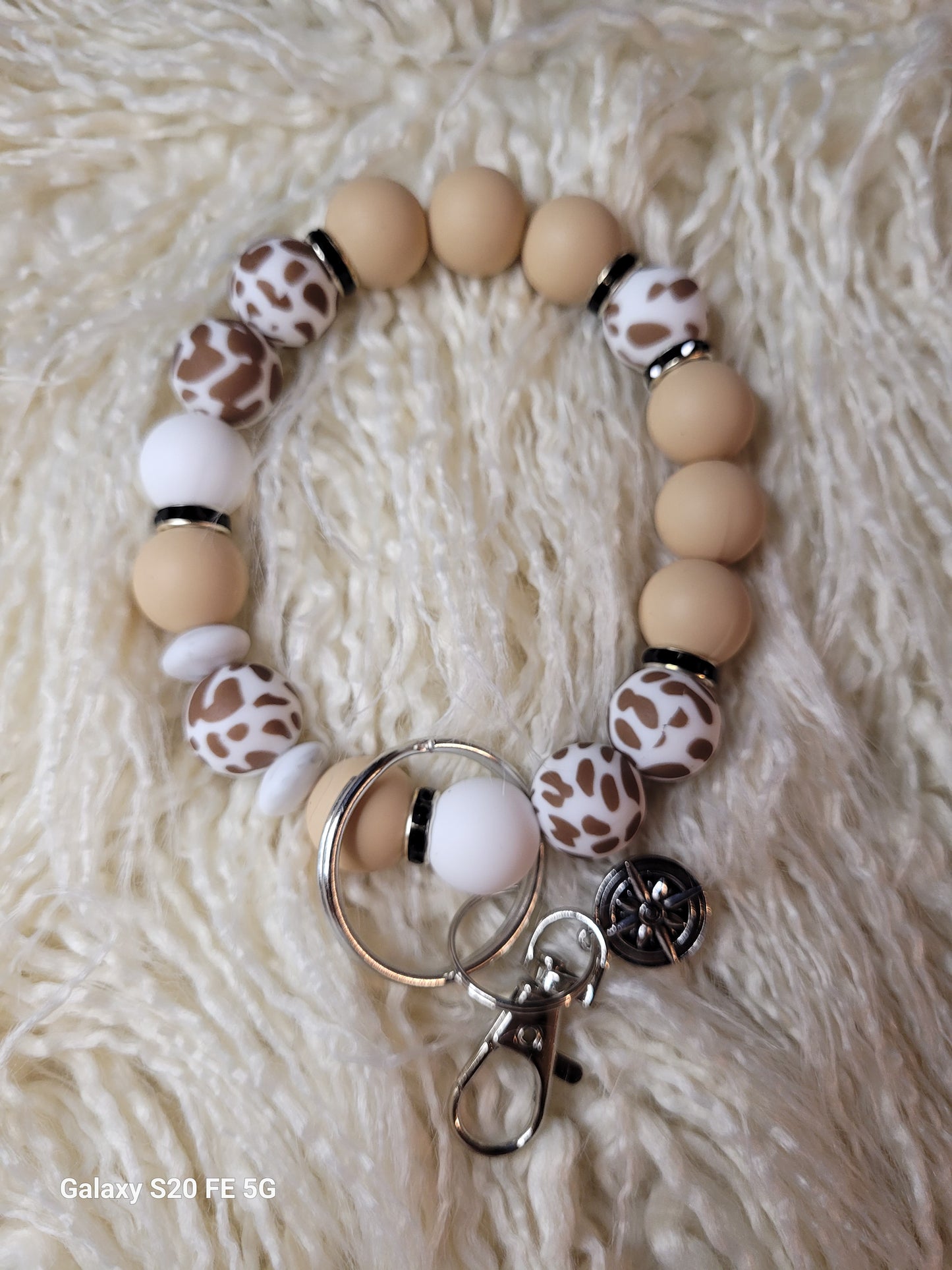 Wristlet Keychain with camel beads